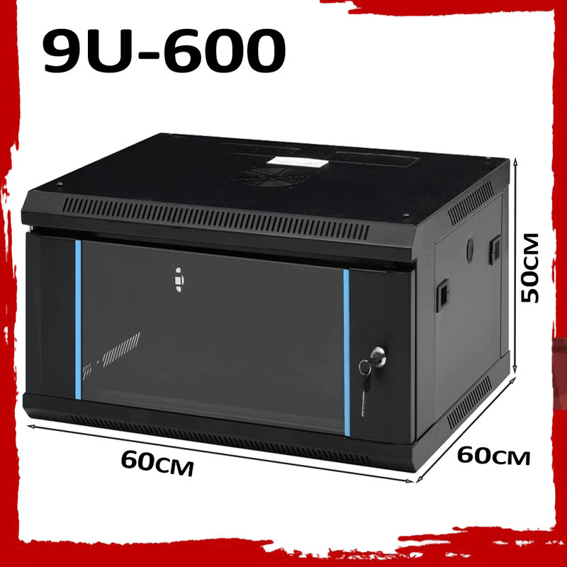 9U Wall Mount Network Rack Cabinet 600×600mm Lockable Black