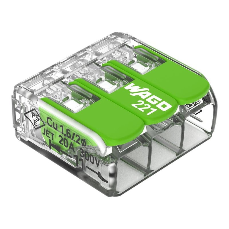 221-423 3-Port Lever Connector | Universal Terminal Block (0.2-4mm²) | Transparent