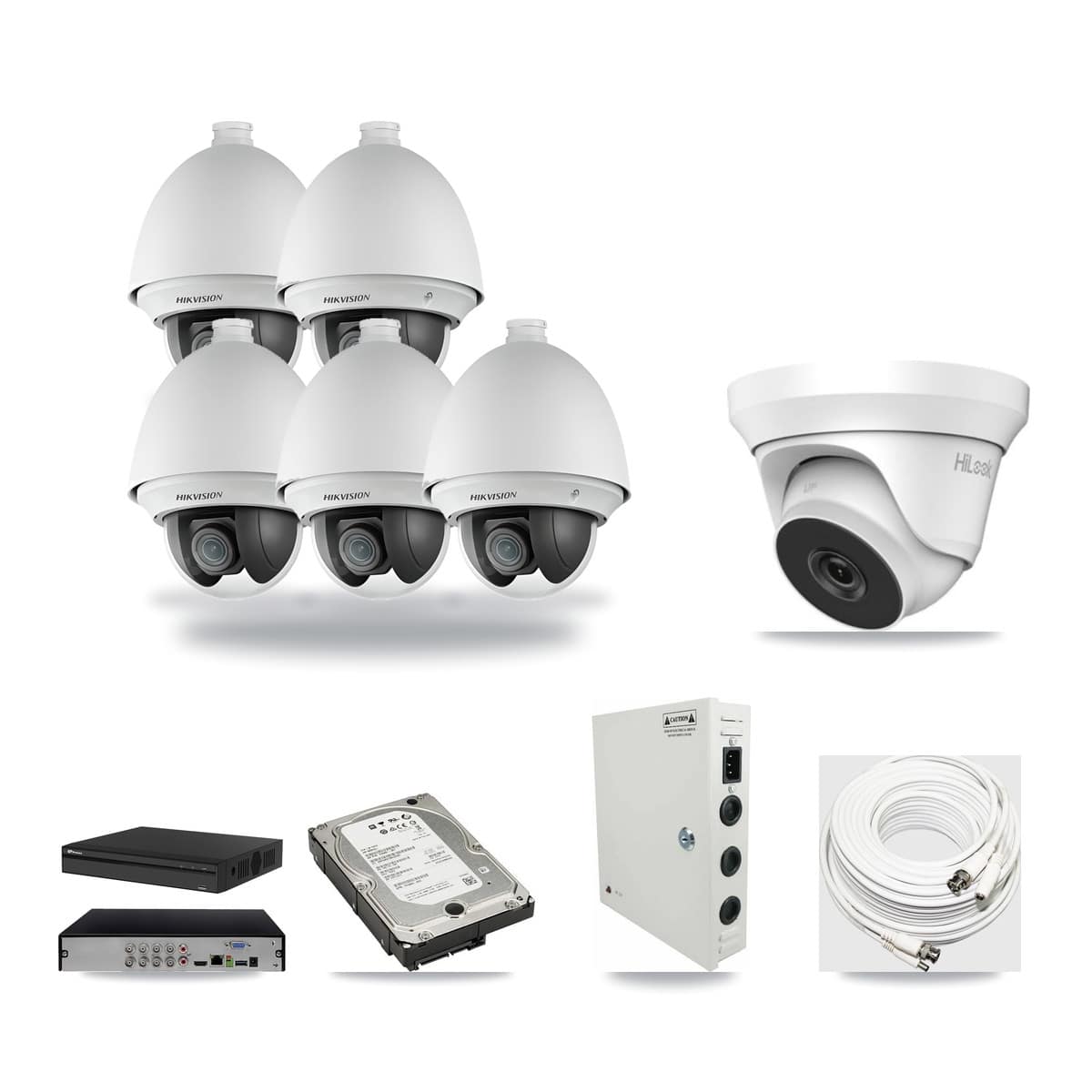 8-Channel 2MP – 4MP CCTV Kit — 5 2MP PTZ + 1 4MP Turret Cameras + 5TB Recording (PXD-5108HS Recorder) - Image 1