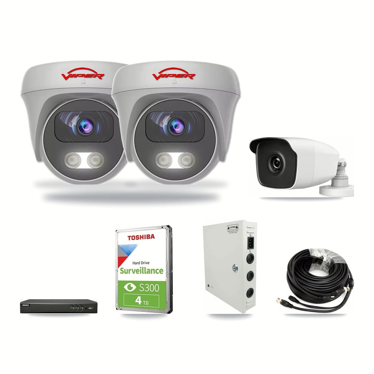 4-Channel 3MP – 5MP CCTV Kit — 1 3MP Bullet + 2 White 5MP Cameras + 4TB Recording (AN-DV4-8MP Recorder) - Image 1