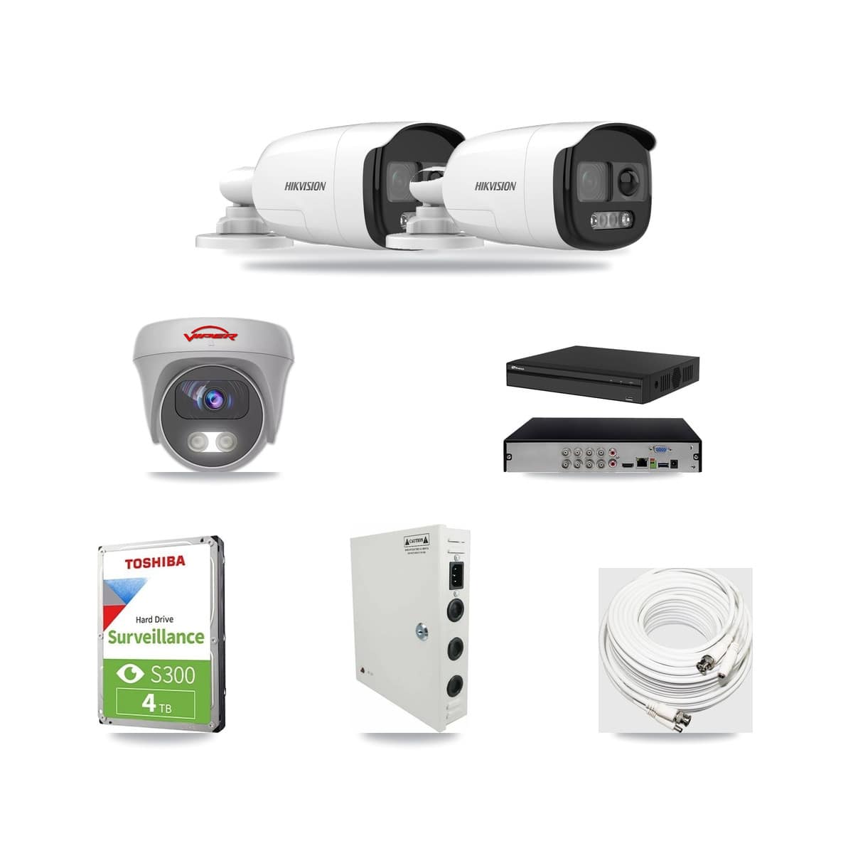 8-Channel 5MP CCTV Kit — 2 DS-2CE12KF3T Bullet + 1 White VIPER-5MP-3K Cameras + 4TB Recording (PXD-5108HS Recorder) - Image 1