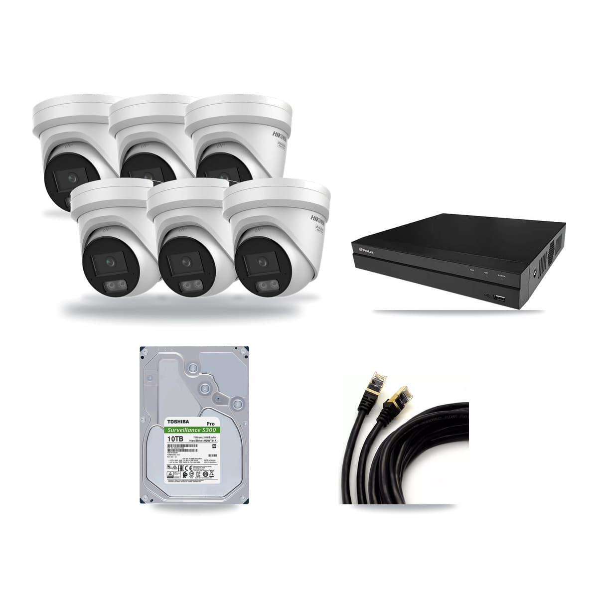 Prolux 8-channel CCTV kit: 6 cameras (6× 4K Turret), 10TB hard drive