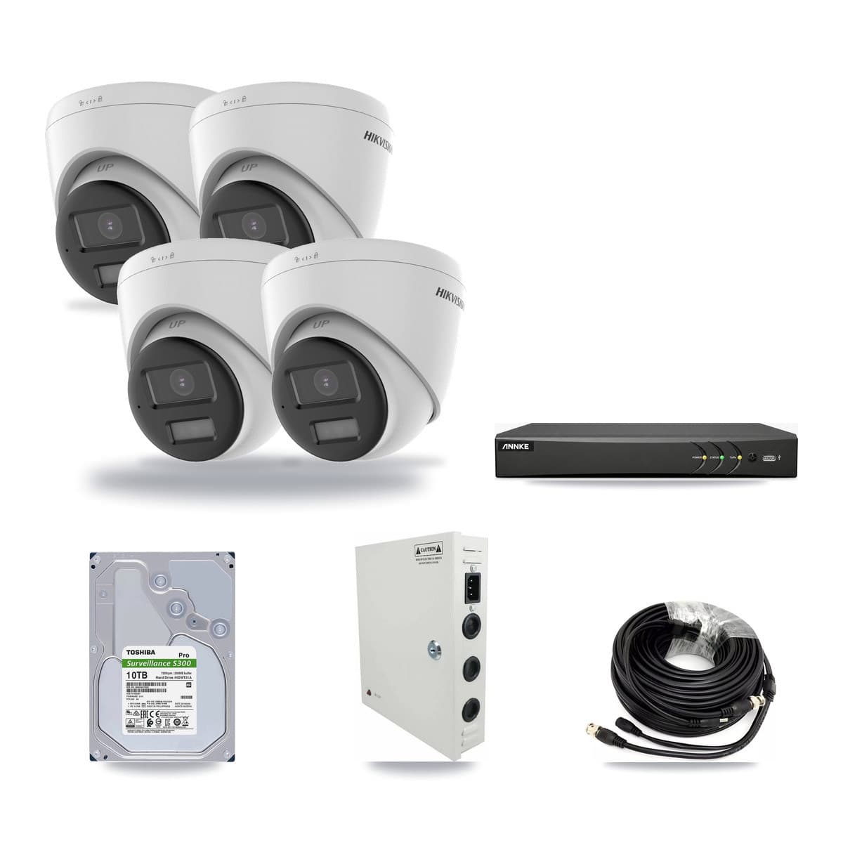 Hikvision & ANNKE 4-Channel 4K CCTV Kit — 4 Turret Cameras + 10TB Recording - Image 1