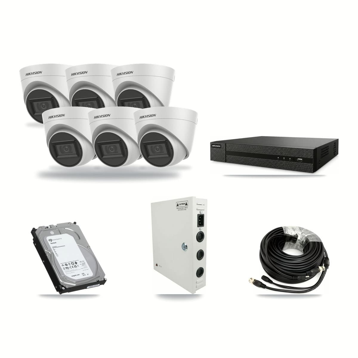 8-Channel 5MP CCTV Kit — 6 White Hikvision Turret Cameras + 6TB Recording - Image 1