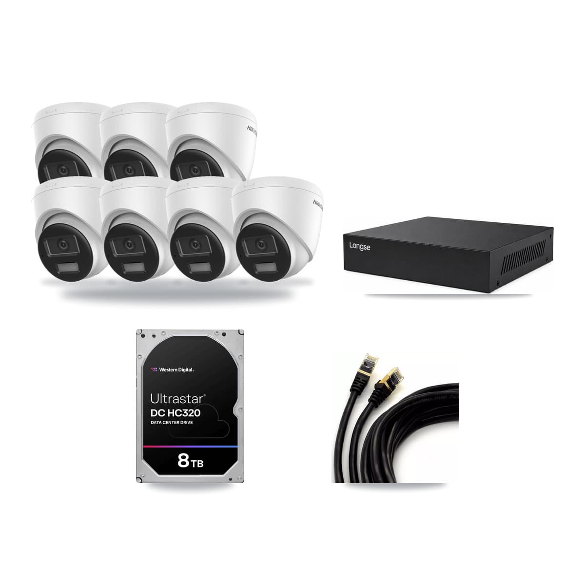 Hikvision & Longse 8-Channel 4K CCTV Kit — 7 DS-2CD1383G2 Turret Cameras + 8TB Recording - Image 1