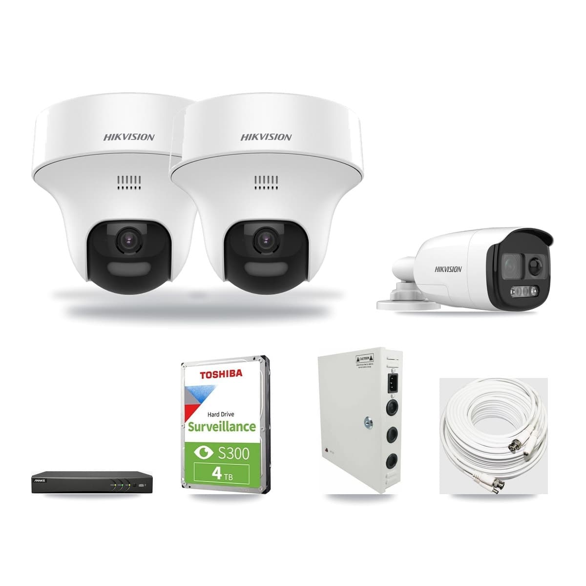 Hikvision & ANNKE 4-Channel 5MP CCTV Kit — 1 DS-2CE12KF3T Bullet + 2 DS-2CE70K0T Turret Cameras + 4TB Recording - Image 1