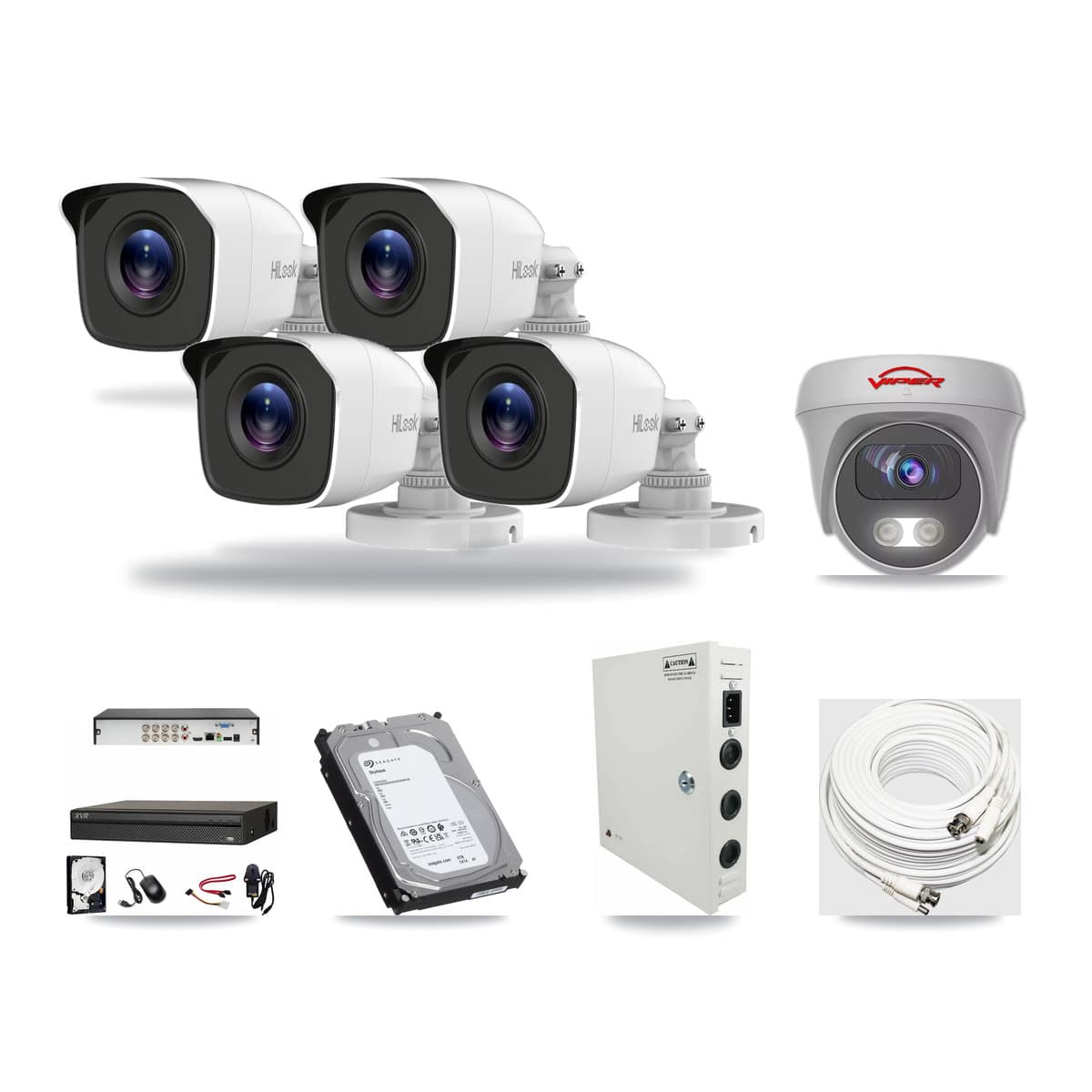 8-Channel 4MP – 5MP CCTV Kit — 4 HiLook 4MP Bullet + 1 Viper White 5MP Cameras + 6TB Recording (XVR-3108AD Recorder) - Image 1