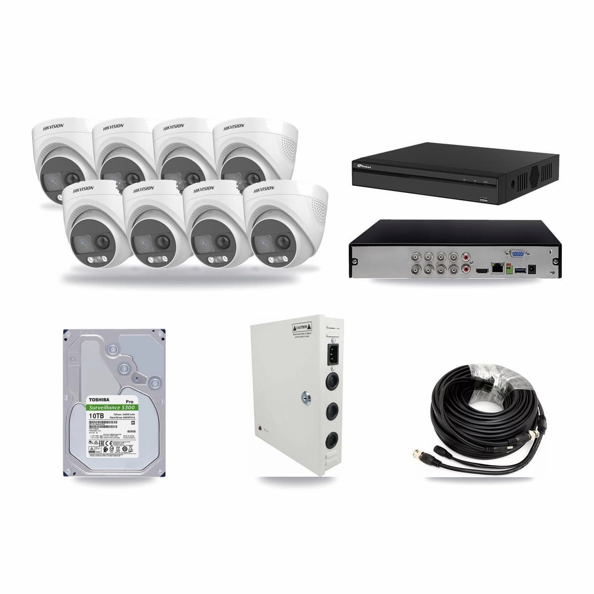 Hikvision & Prolux 8-Channel 5MP CCTV Kit — 8 DS-2CE72KF3T Turret Cameras + 10TB Recording - Image 1