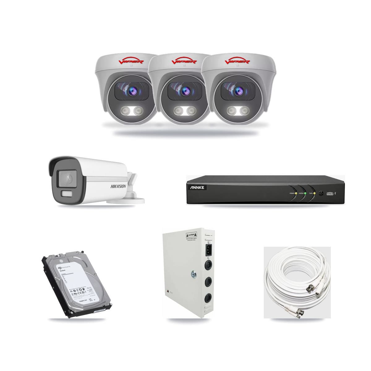 4-Channel 5MP – 4K CCTV Kit — 1 4K Bullet + 3 White 5MP Cameras + 6TB Recording (AN-DV4-8MP Recorder) - Image 1