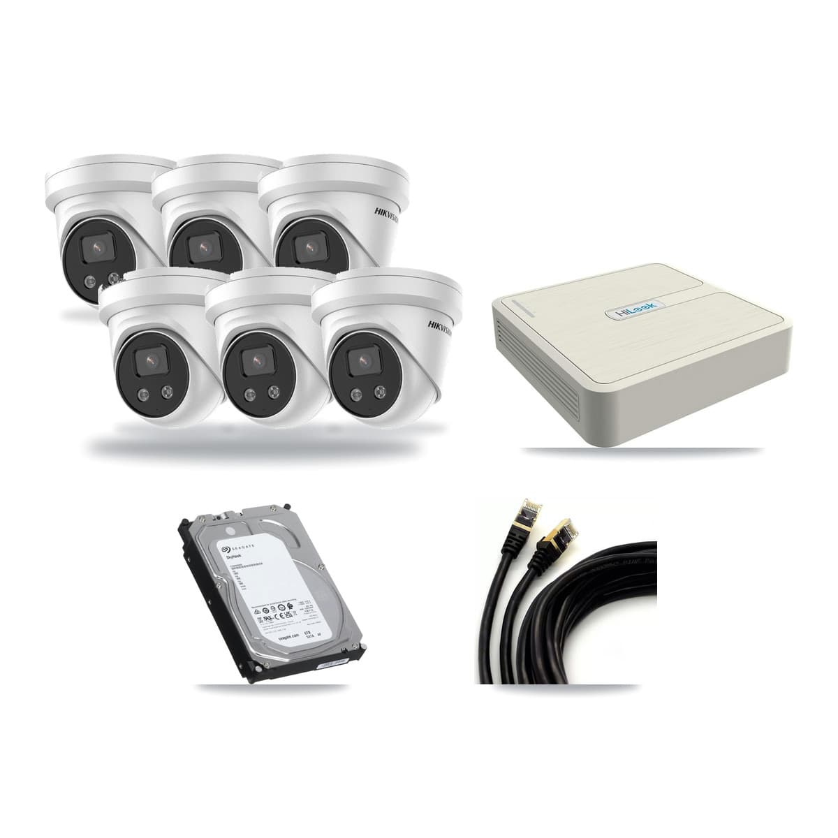 Hikvision & HiLook 8-Channel 5MP CCTV Kit — 6 Turret Cameras + 6TB Recording (NVR-108H-D Recorder) - Image 1