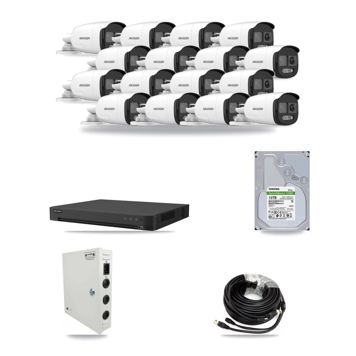 Hikvision 16-channel CCTV kit: 16 cameras (16× 5MP Bullet), 10TB hard drive