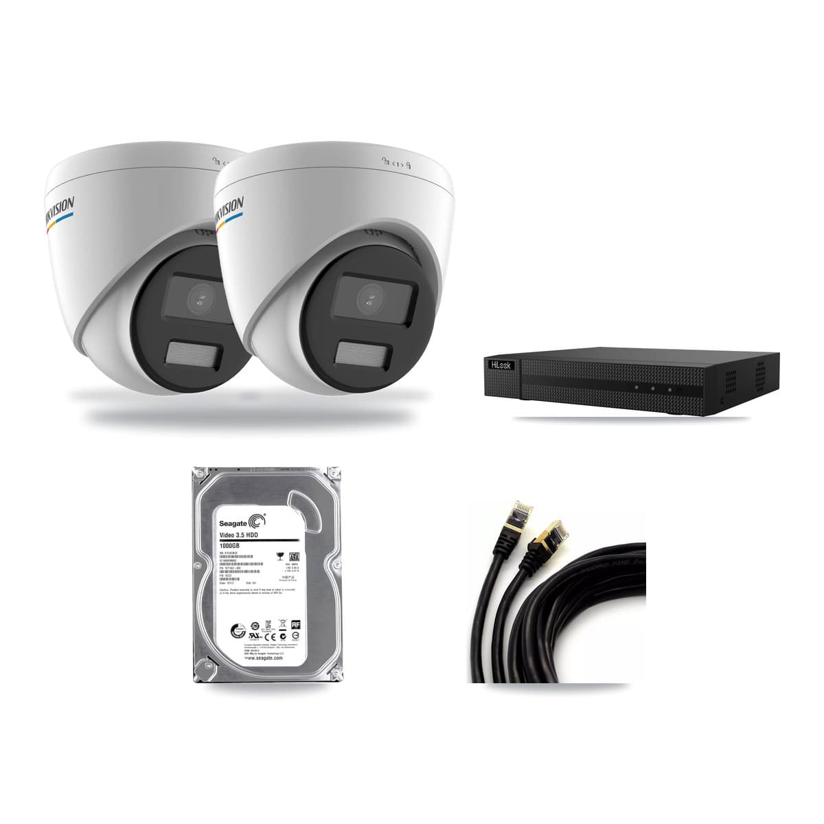 HiLook 8-channel CCTV kit: 2 cameras (2× 2MP Turret), 1TB hard drive