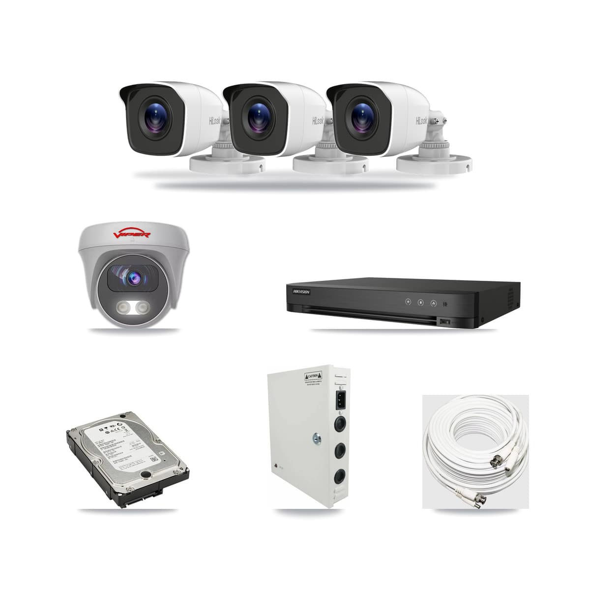 4-Channel 4MP – 5MP CCTV Kit — 3 4MP Bullet + 1 White 5MP Cameras + 5TB Recording (IDS-7204HQHI Recorder) - Image 1