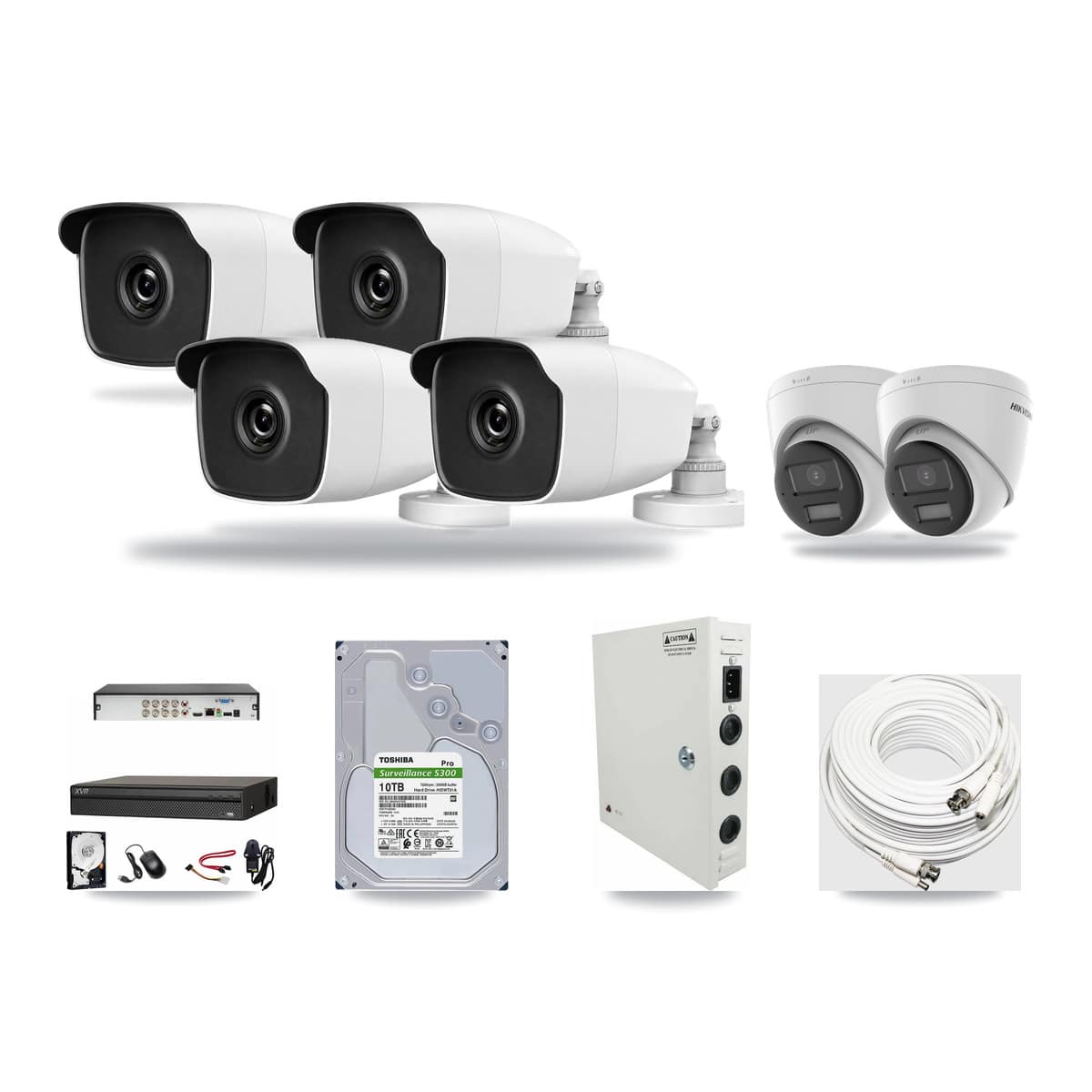 8-Channel 3MP – 4K CCTV Kit — 2 Hikvision 4K Turret + 4 HiLook 3MP Bullet Cameras + 10TB Recording - Image 1