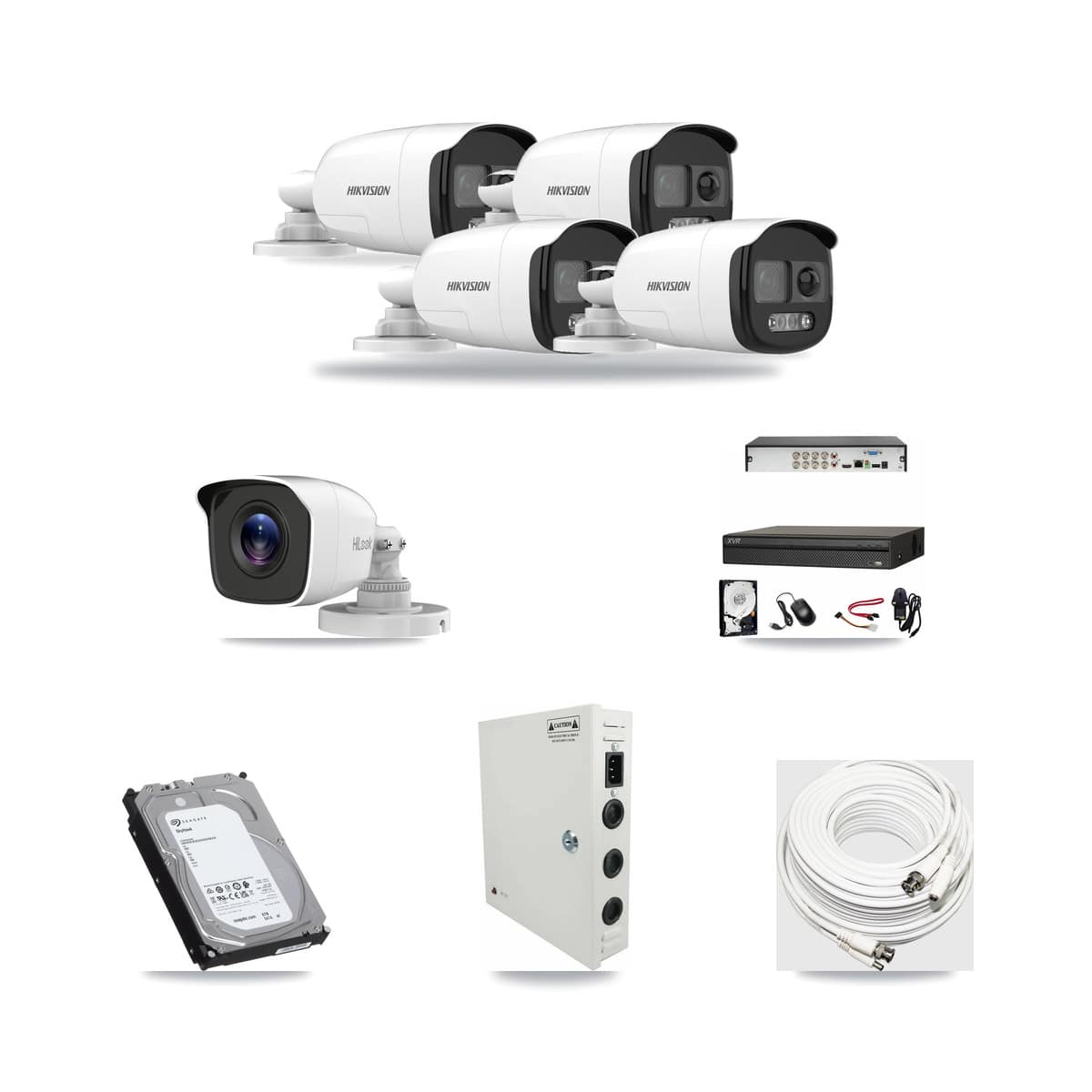 8-Channel 4MP – 5MP CCTV Kit — 4 Hikvision 5MP + 1 HiLook 4MP Bullet Cameras + 6TB Recording (XVR-3108AD Recorder) - Image 1