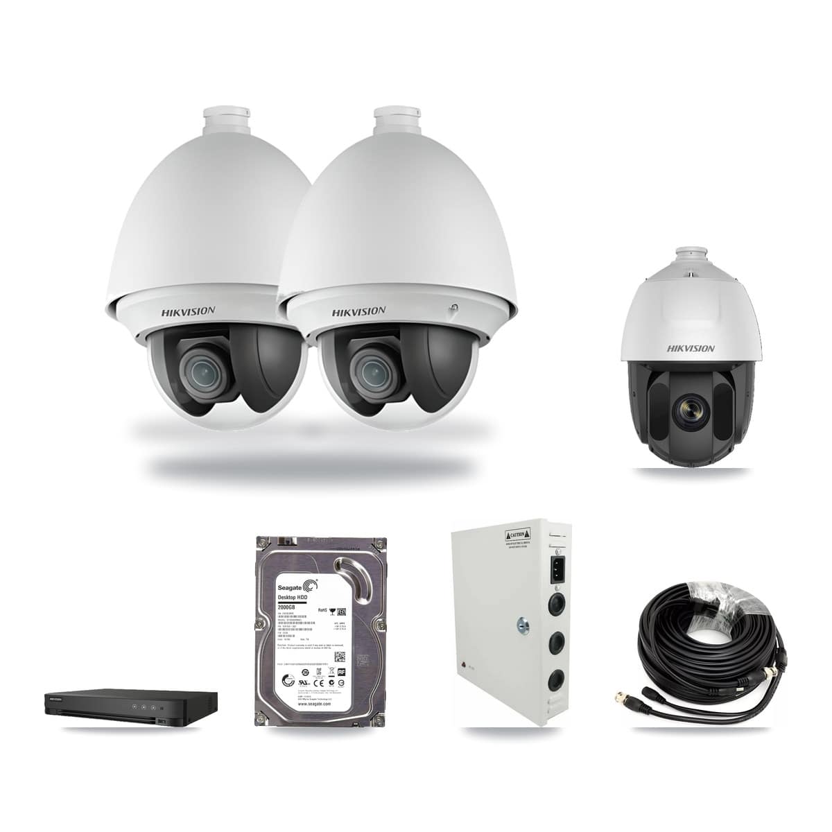 Hikvision 8-Channel 2MP CCTV Kit — 2 DS-2AE4225T + 1 DS-2AE5225TI PTZ Cameras + 2TB Recording - Image 1