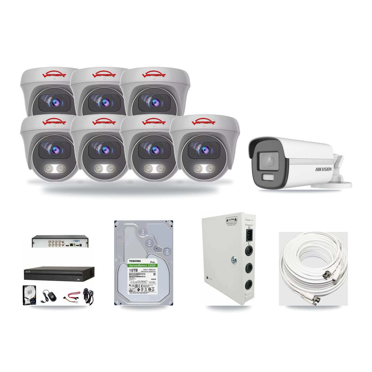 8-Channel 5MP – 4K CCTV Kit — 1 Hikvision 4K Bullet + 7 Viper 5MP Cameras + 10TB Recording - Image 1
