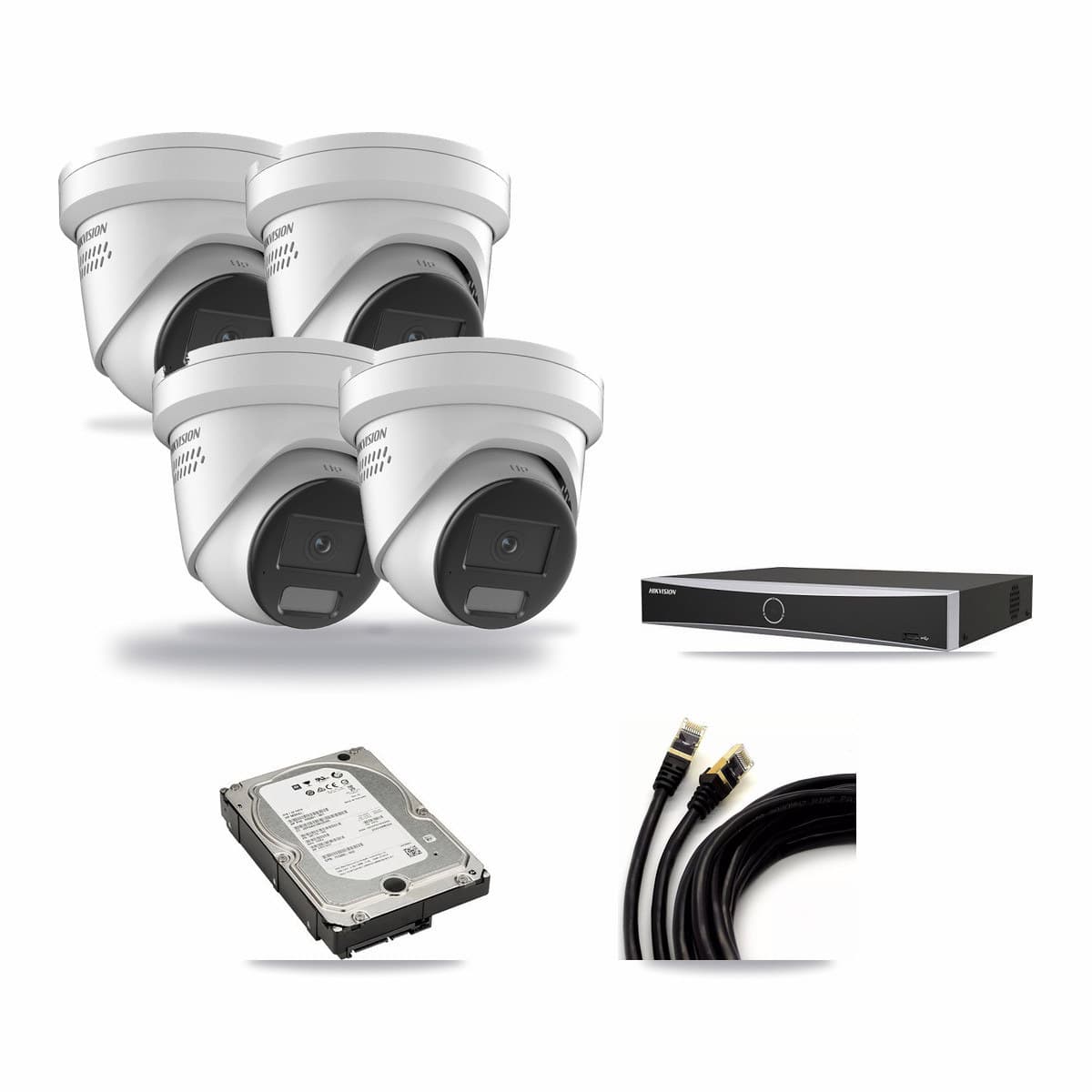 Hikvision 4-channel CCTV kit: 4 cameras (4× 4K Turret), 5TB hard drive