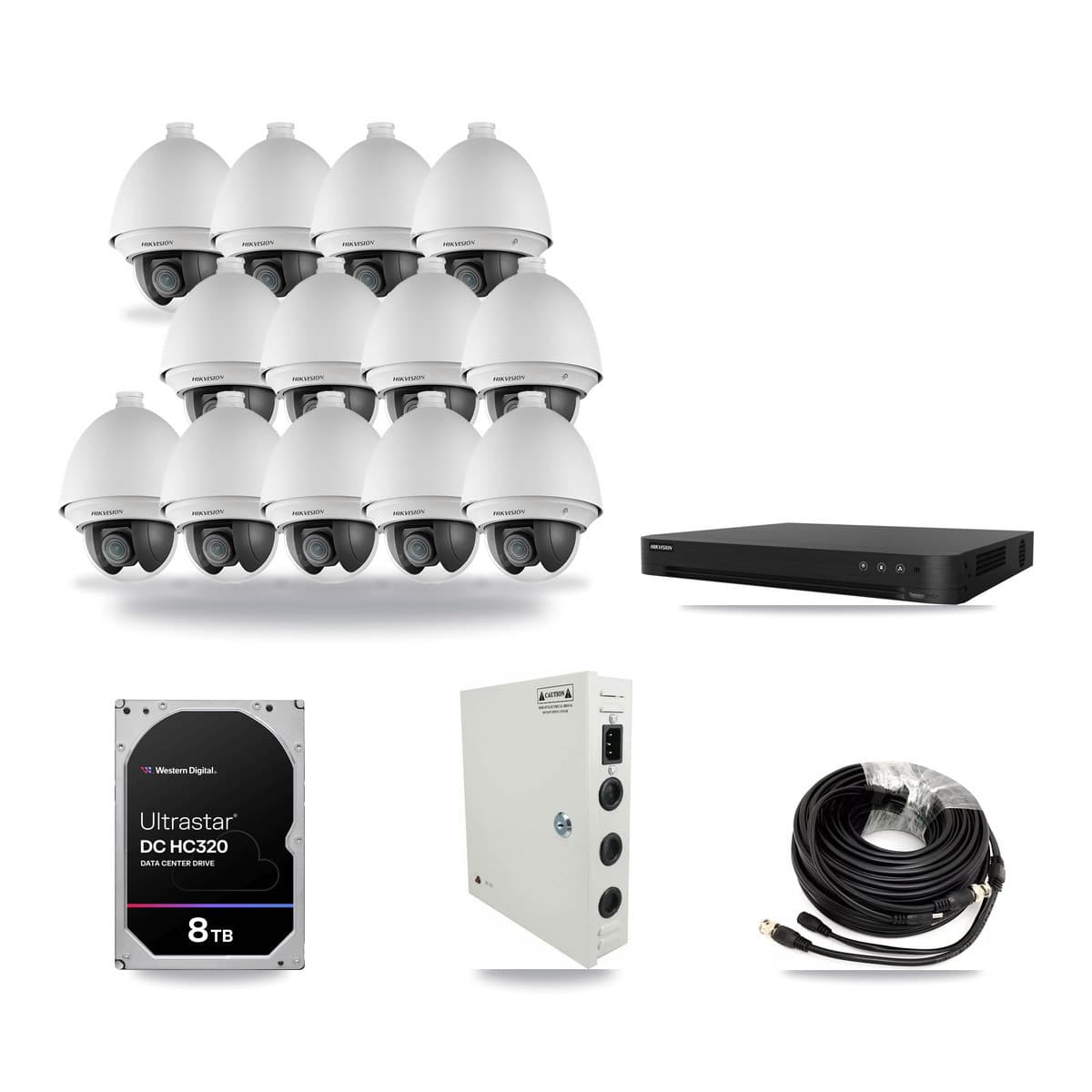 Hikvision 16-channel CCTV kit: 13 cameras (13× 2MP PTZ), 8TB hard drive