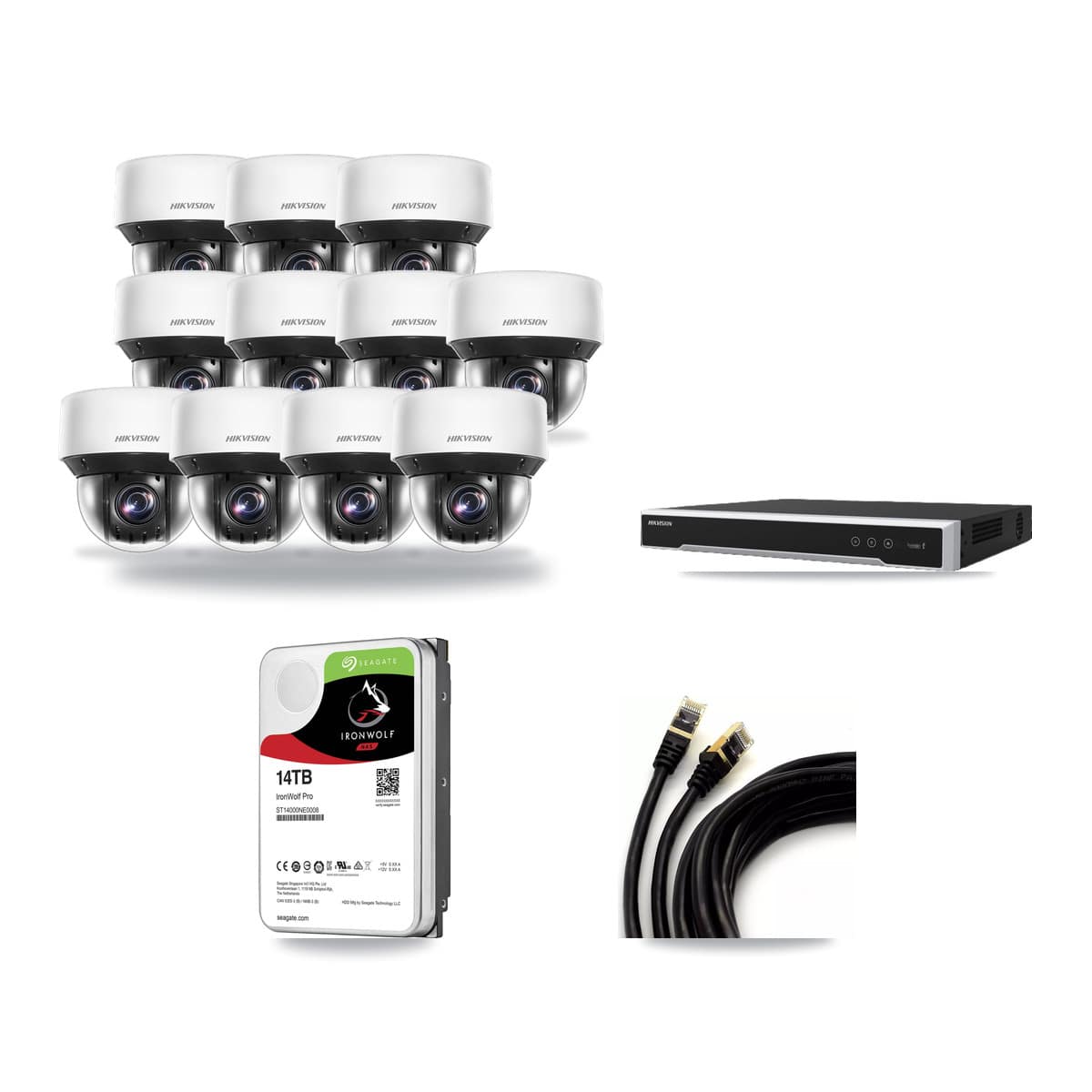 Hikvision 16-channel CCTV kit: 11 cameras (11× 4MP PTZ), 14TB hard drive