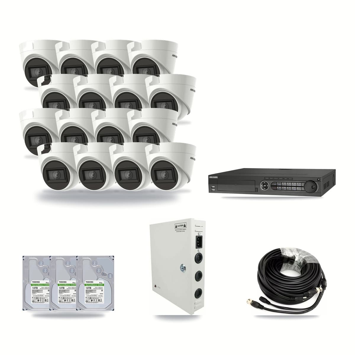 Hikvision 32-Channel 4K CCTV Kit — 16 Turret Cameras + 3× 10TB Recording - Image 1