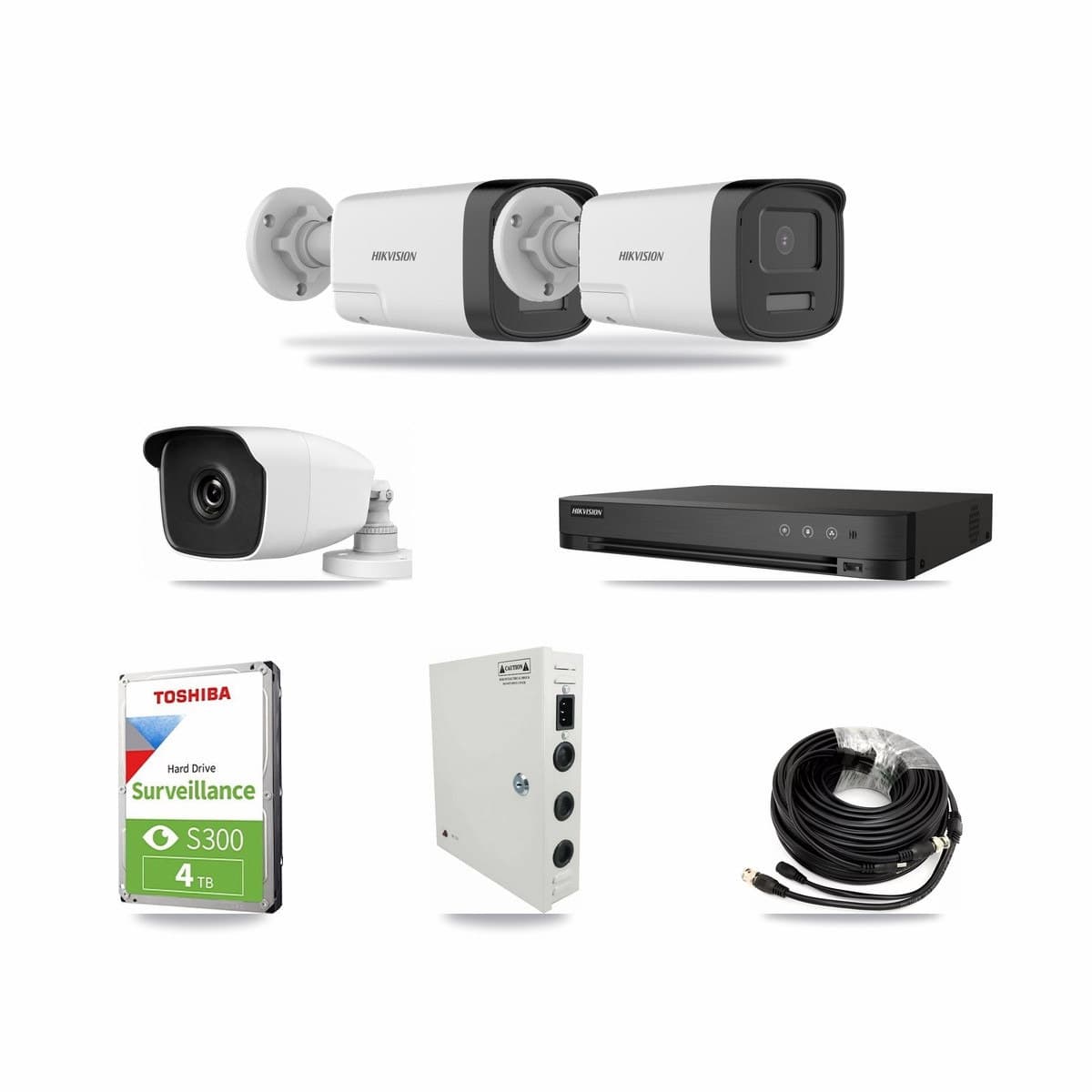 Hikvision & HiLook 4-Channel 3MP – 5MP CCTV Kit — 2 DS-2CE17K0T 5MP + 1 THC-B230-R 3MP Bullet Cameras + 4TB Recording - Image 1