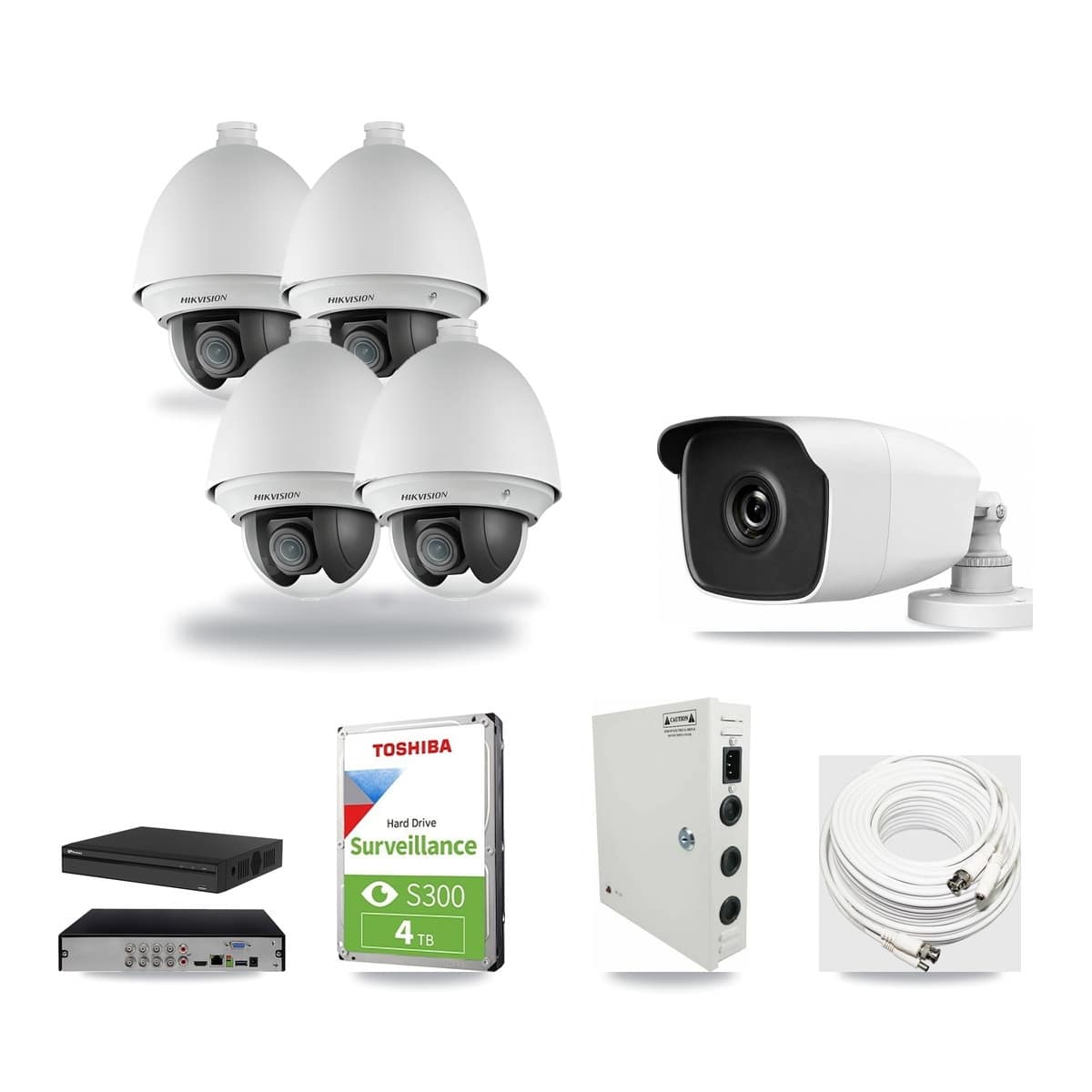 8-Channel 2MP – 3MP CCTV Kit — 4 2MP PTZ + 1 3MP Bullet Cameras + 4TB Recording (PXD-5108HS Recorder) - Image 1
