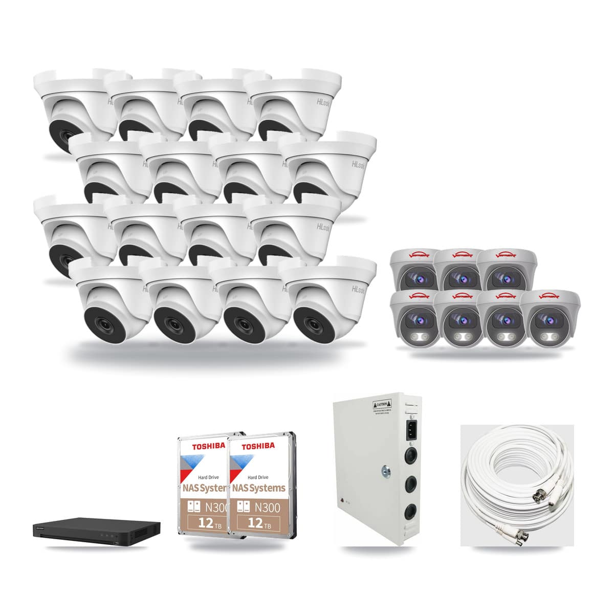 32-Channel 4MP – 5MP CCTV Kit — 16 4MP Turret + 7 5MP Cameras + 2× 12TB Recording - Image 1