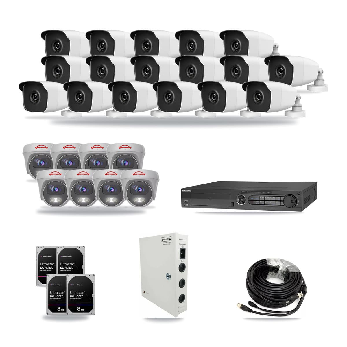 32-Channel 3MP – 5MP CCTV Kit — 17 3MP Bullet + 8 5MP Cameras + 4× 8TB Recording - Image 1