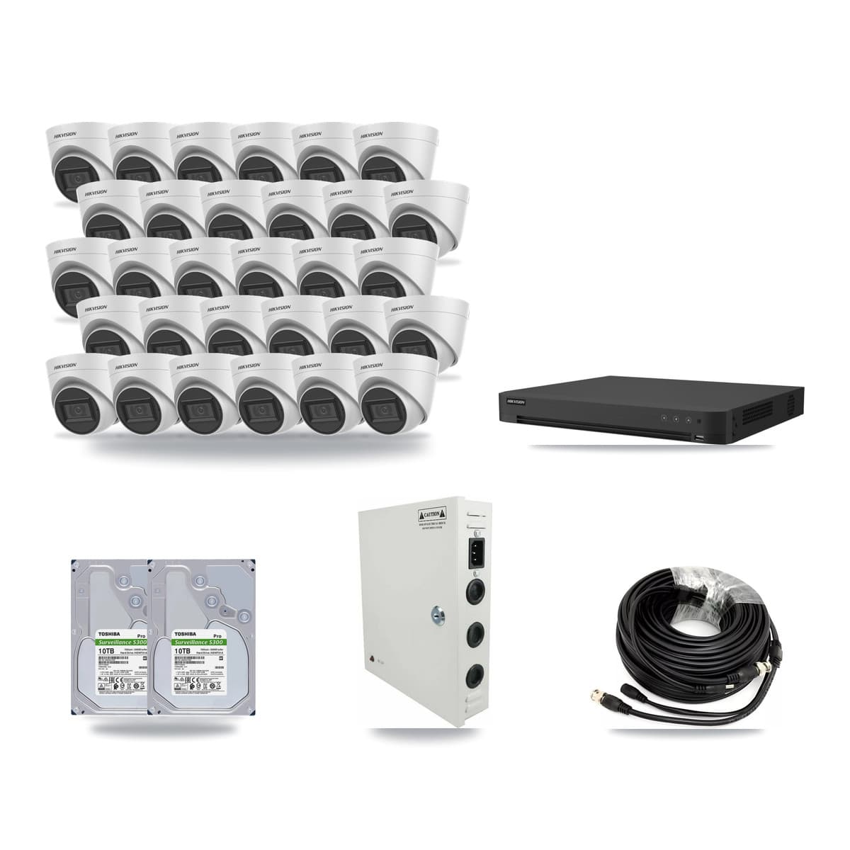 Hikvision 32-Channel 5MP CCTV Kit — 30 Turret Cameras + 2× 10TB Recording - Image 1