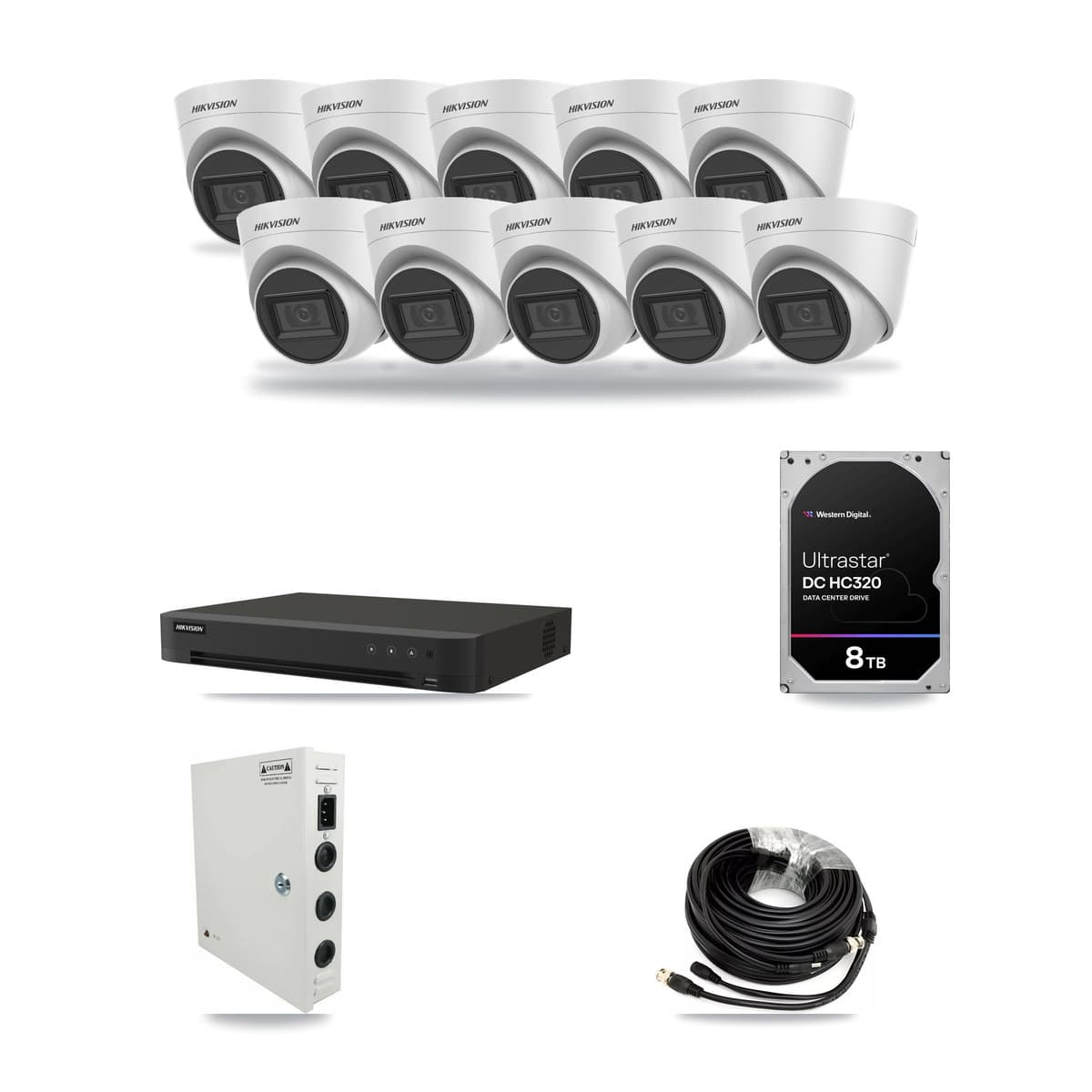 Hikvision 16-channel CCTV kit: 10 cameras (10× 5MP Turret), 8TB hard drive