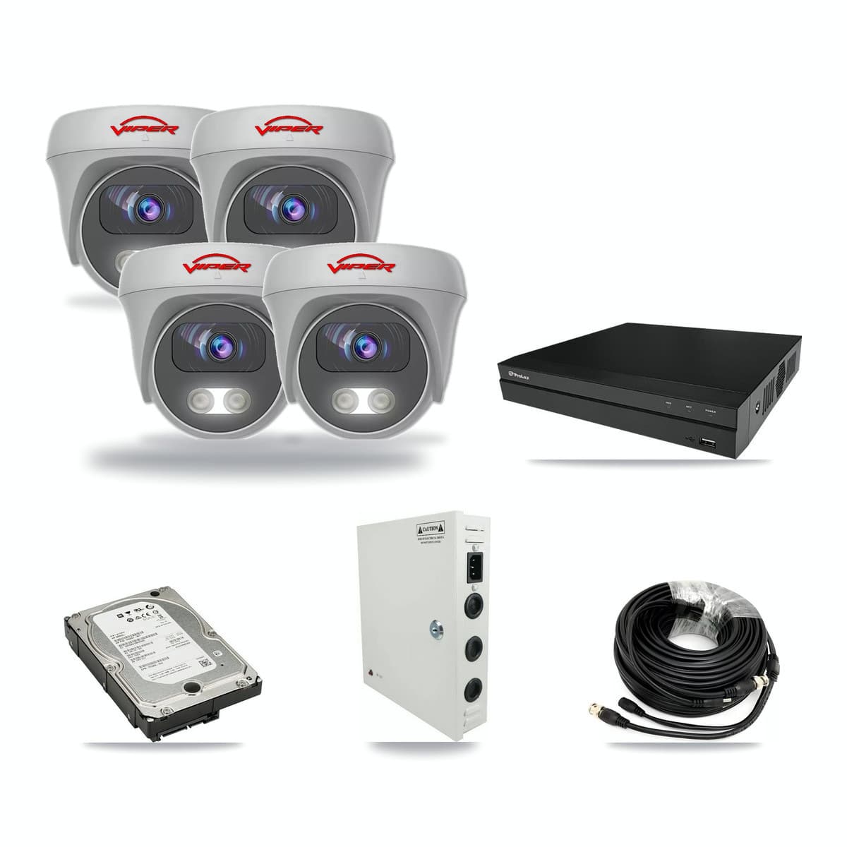 Viper & Prolux 8-Channel 5MP CCTV Kit — 4 White Cameras + 5TB Recording (PXD-5208AN Recorder) - Image 1