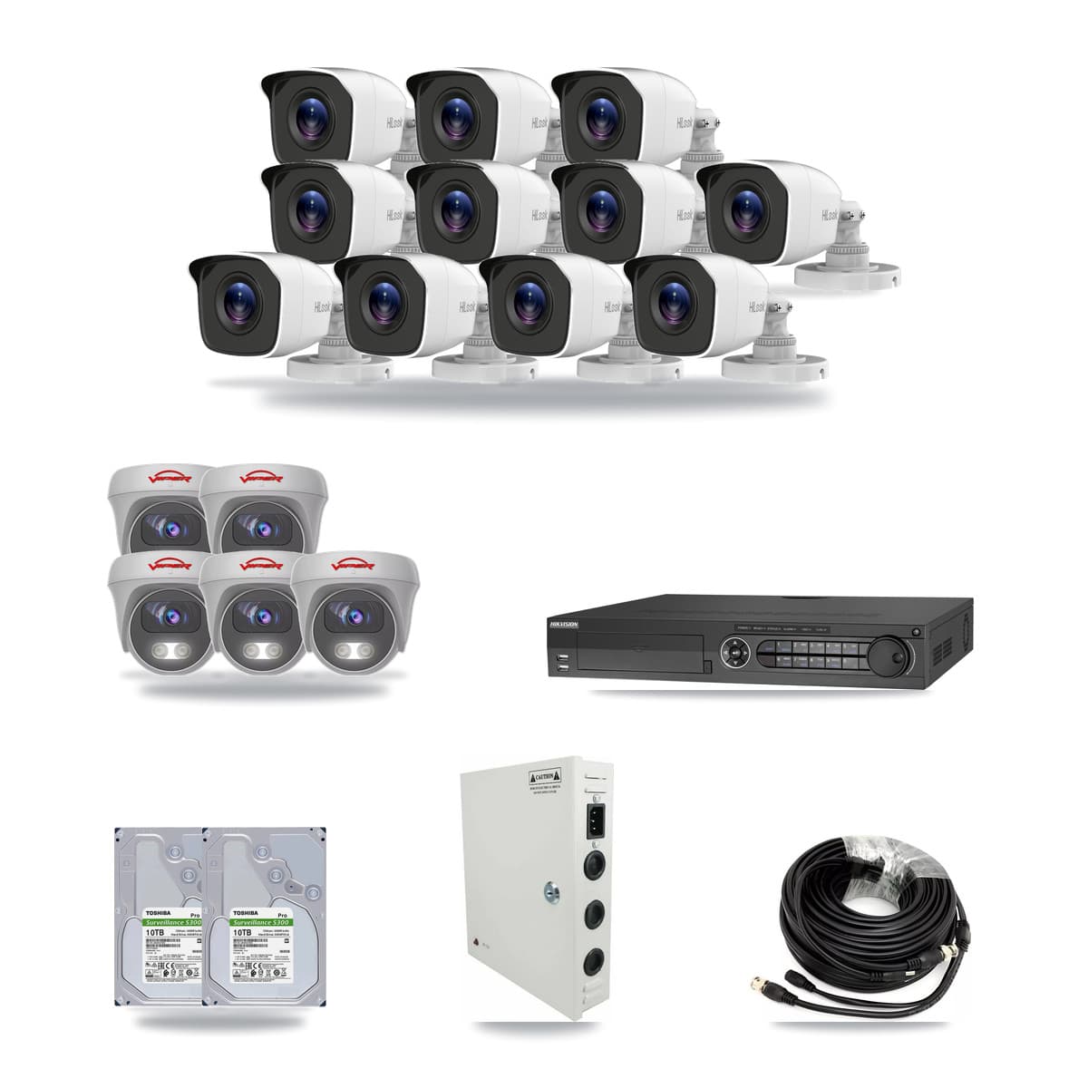 32-Channel 4MP – 5MP CCTV Kit — 11 4MP Bullet + 5 5MP Cameras + 2× 10TB Recording - Image 1