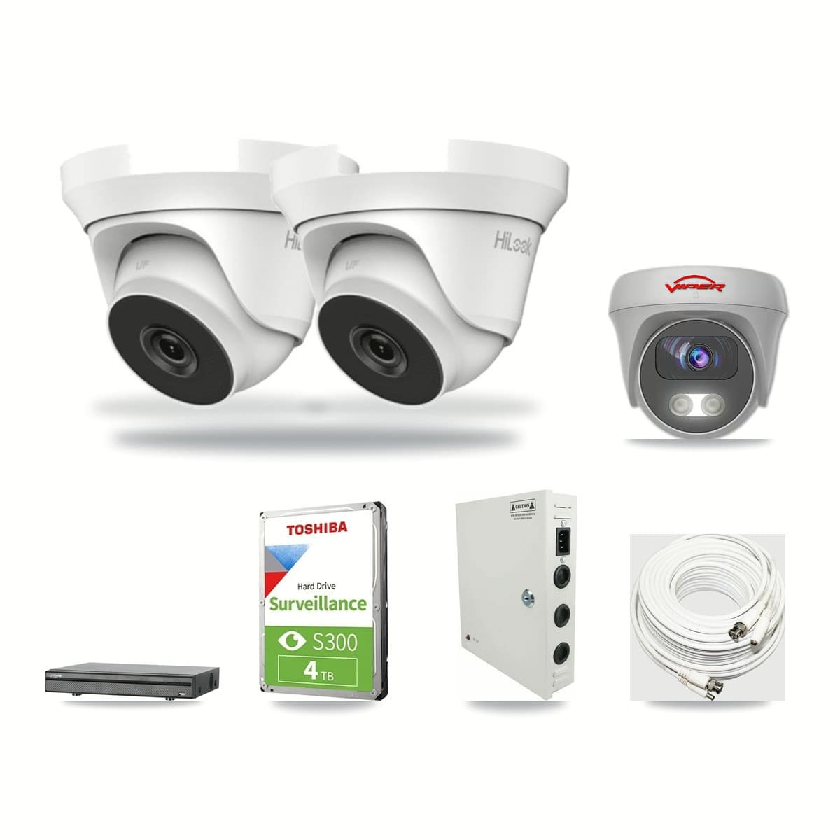 8-Channel 4MP – 5MP CCTV Kit — 2 4MP Turret + 1 White 5MP Cameras + 4TB Recording (DH-XVR5108H Recorder) - Image 1