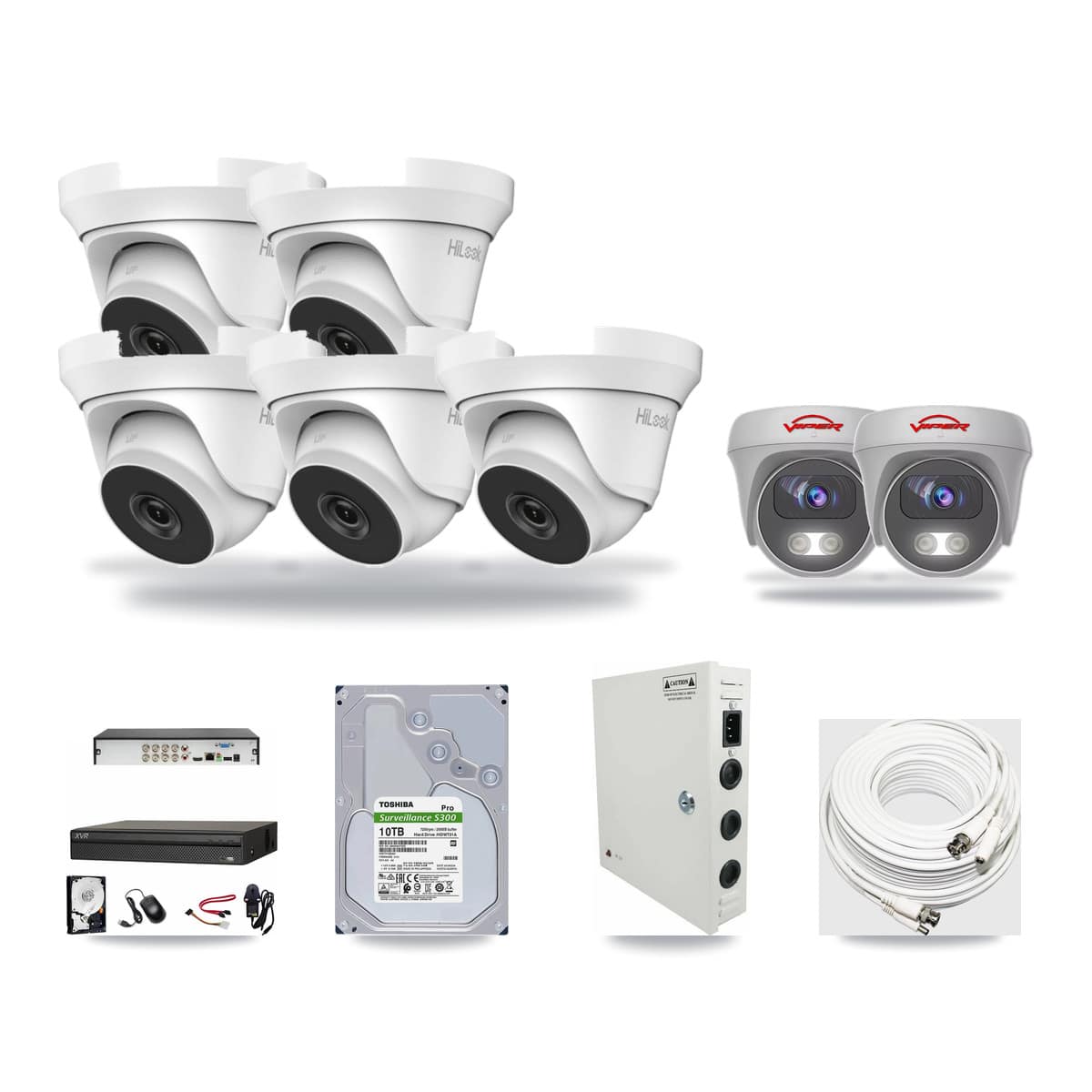8-Channel 4MP – 5MP CCTV Kit — 5 HiLook 4MP Turret + 2 Viper 5MP Cameras + 10TB Recording - Image 1