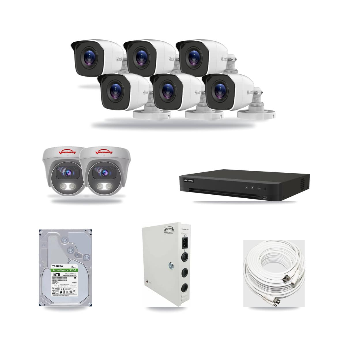 8-Channel 4MP – 5MP CCTV Kit — 6 4MP Bullet + 2 White 5MP Cameras + 10TB Recording (IDS-7208HUHI Recorder) - Image 1