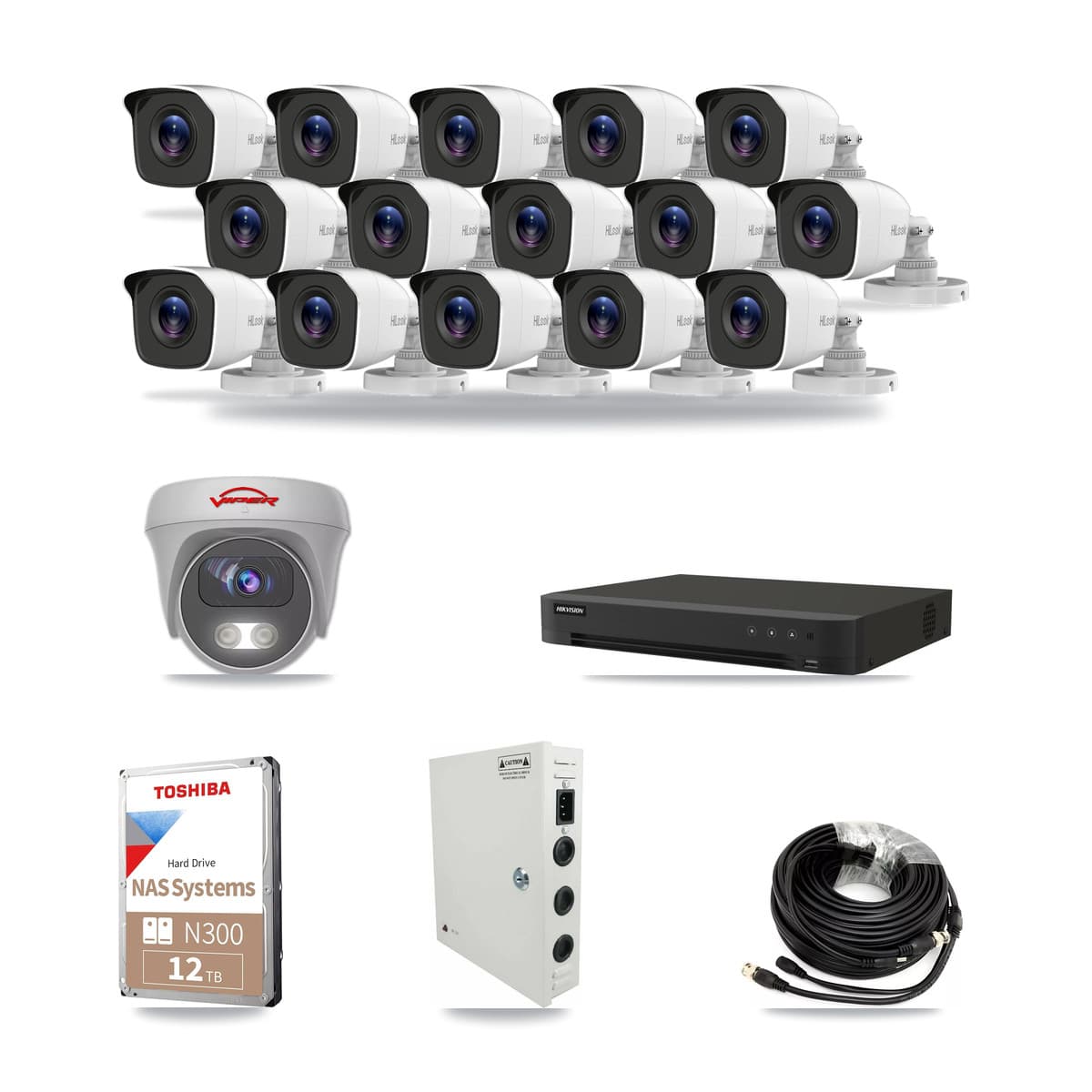16-Channel 4MP – 5MP CCTV Kit — 15 4MP Bullet + 1 5MP Cameras + 12TB Recording - Image 1