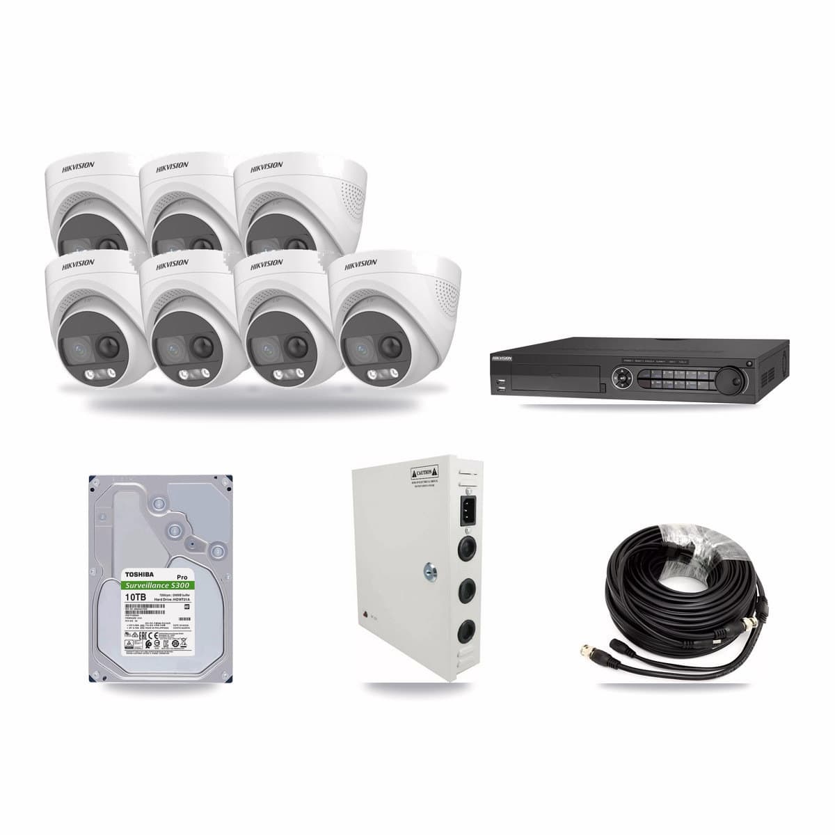 Hikvision 32-Channel 5MP CCTV Kit — 7 DS-2CE72KF3T Turret Cameras + 10TB Recording - Image 1