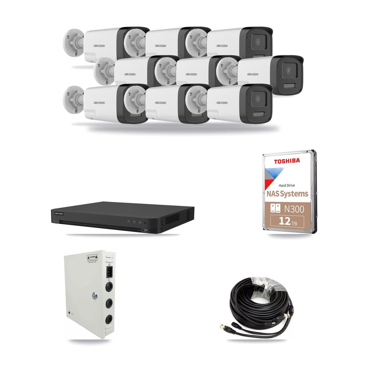 Hikvision 32-channel CCTV kit: 9 cameras (9× 5MP Bullet), 12TB hard drive