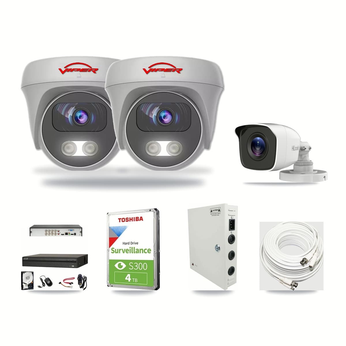 8-Channel 4MP – 5MP CCTV Kit — 1 HiLook 4MP Bullet + 2 Viper White 5MP Cameras + 4TB Recording (XVR-3108AD Recorder) - Image 1