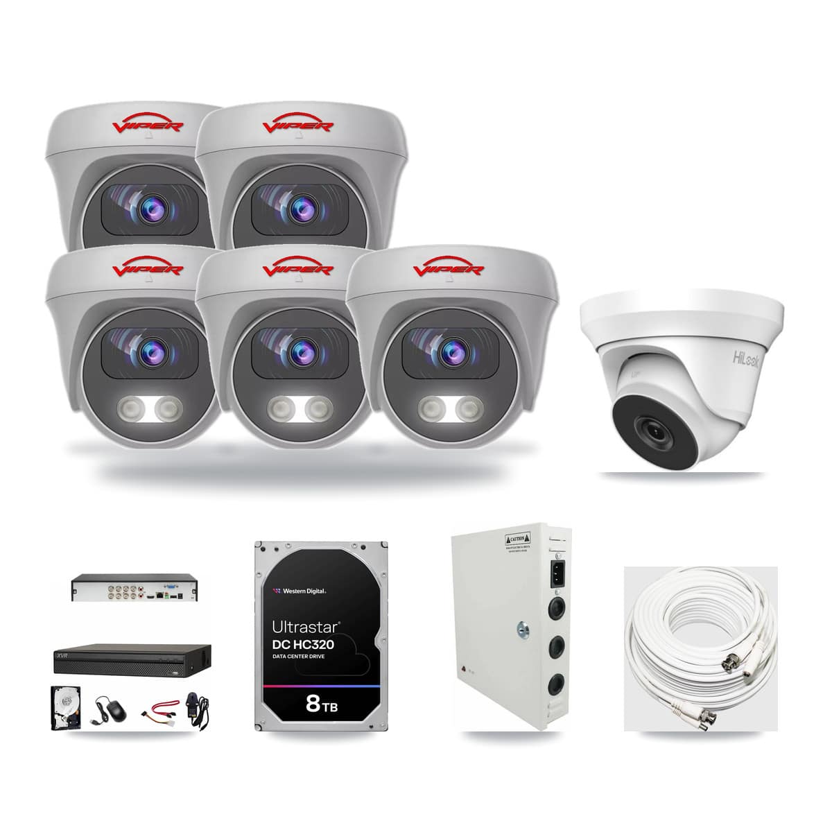 8-Channel 4MP – 5MP CCTV Kit — 1 HiLook 4MP Turret + 5 Viper 5MP Cameras + 8TB Recording - Image 1