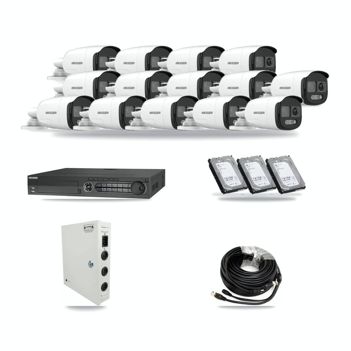 Hikvision 32-channel CCTV kit: 14 cameras (14× 5MP Bullet), 3× 6TB hard drive