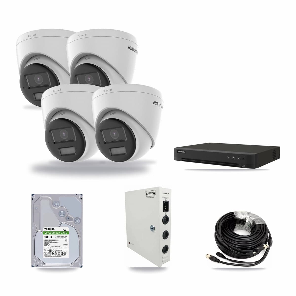 Hikvision 8-Channel 4K CCTV Kit — 4 DS-2CE78U0T-LPTS Turret Cameras + 10TB Recording (IDS-7208HUHI-M1/XT Recorder) - Image 1