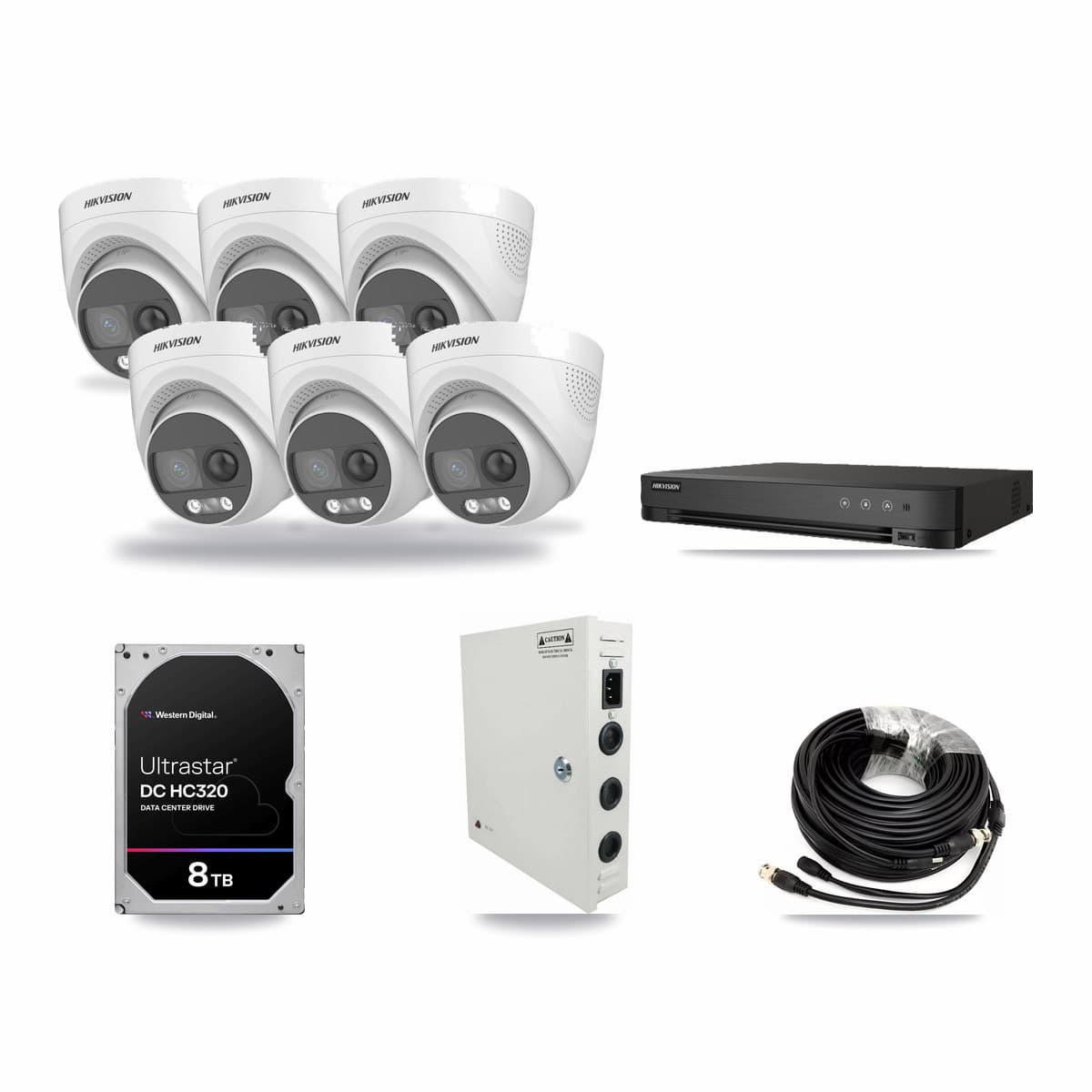 Hikvision 8-channel CCTV kit: 6 cameras (6× 5MP Turret), 8TB hard drive
