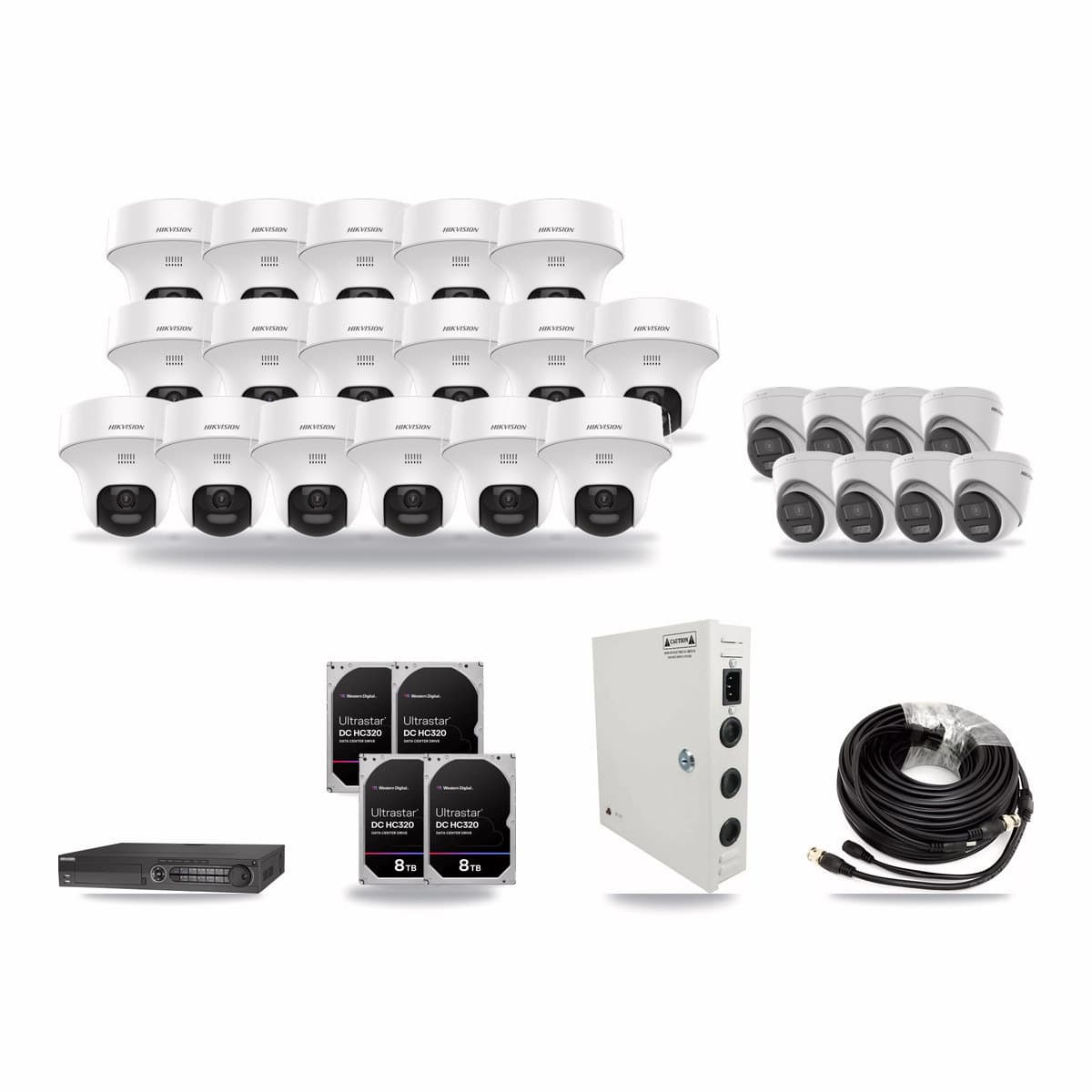 Hikvision 32-Channel 5MP CCTV Kit — 17 DS-2CE70K0T + 8 DS-2CE78K0T Turret Cameras + 4× 8TB Recording - Image 1