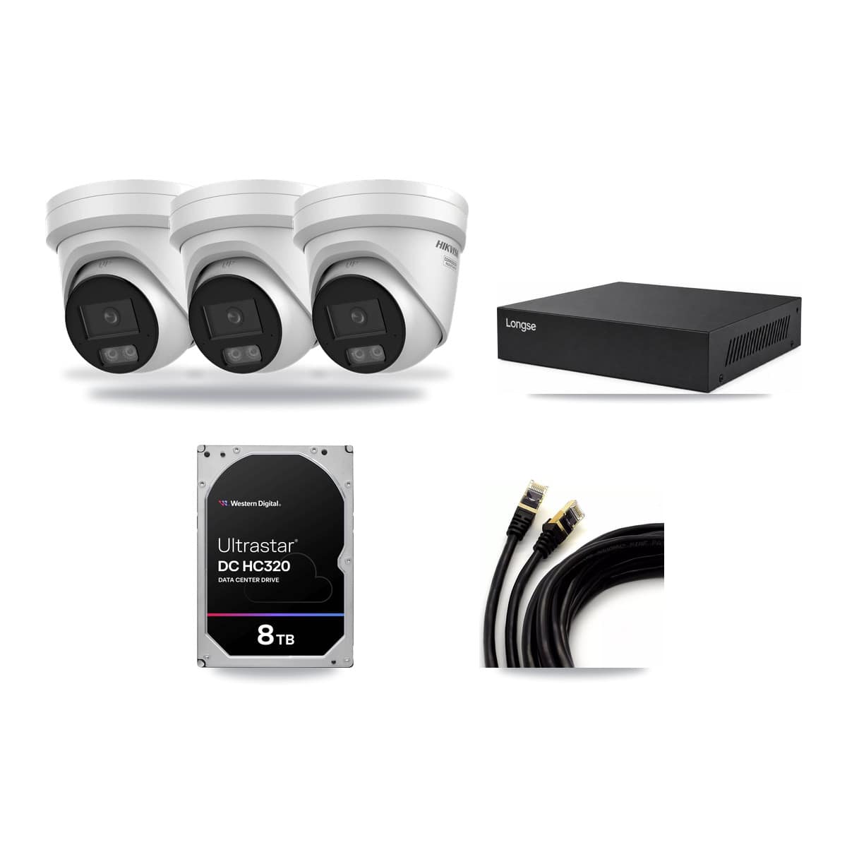 Hikvision & Longse 8-Channel 4K CCTV Kit — 3 DS-2CD2387G3 Turret Cameras + 8TB Recording - Image 1