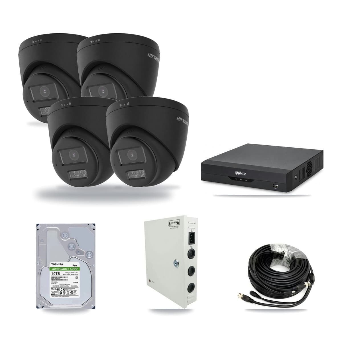Dahua 4-channel CCTV kit: 4 cameras (4× 4K Turret), 10TB hard drive