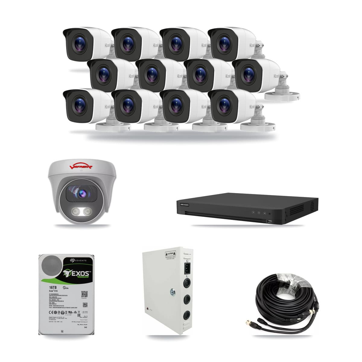 16-Channel 4MP – 5MP CCTV Kit — 12 4MP Bullet + 1 5MP Cameras + 16TB Recording - Image 1