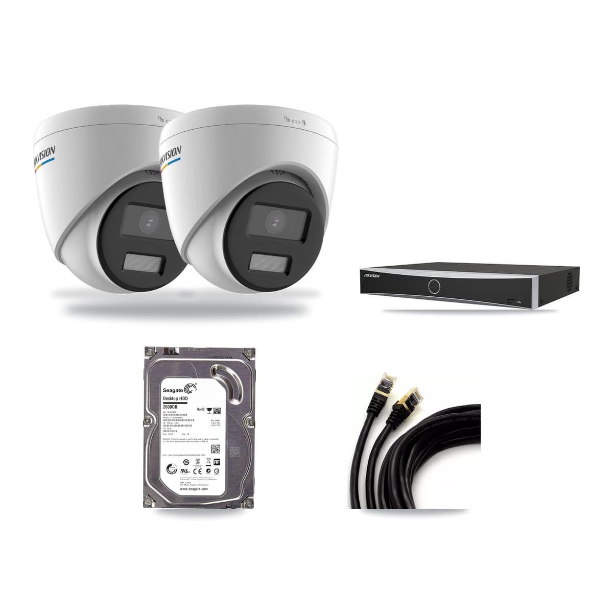 Hikvision 4-channel CCTV kit: 2 cameras (2× 2MP Turret), 2TB hard drive