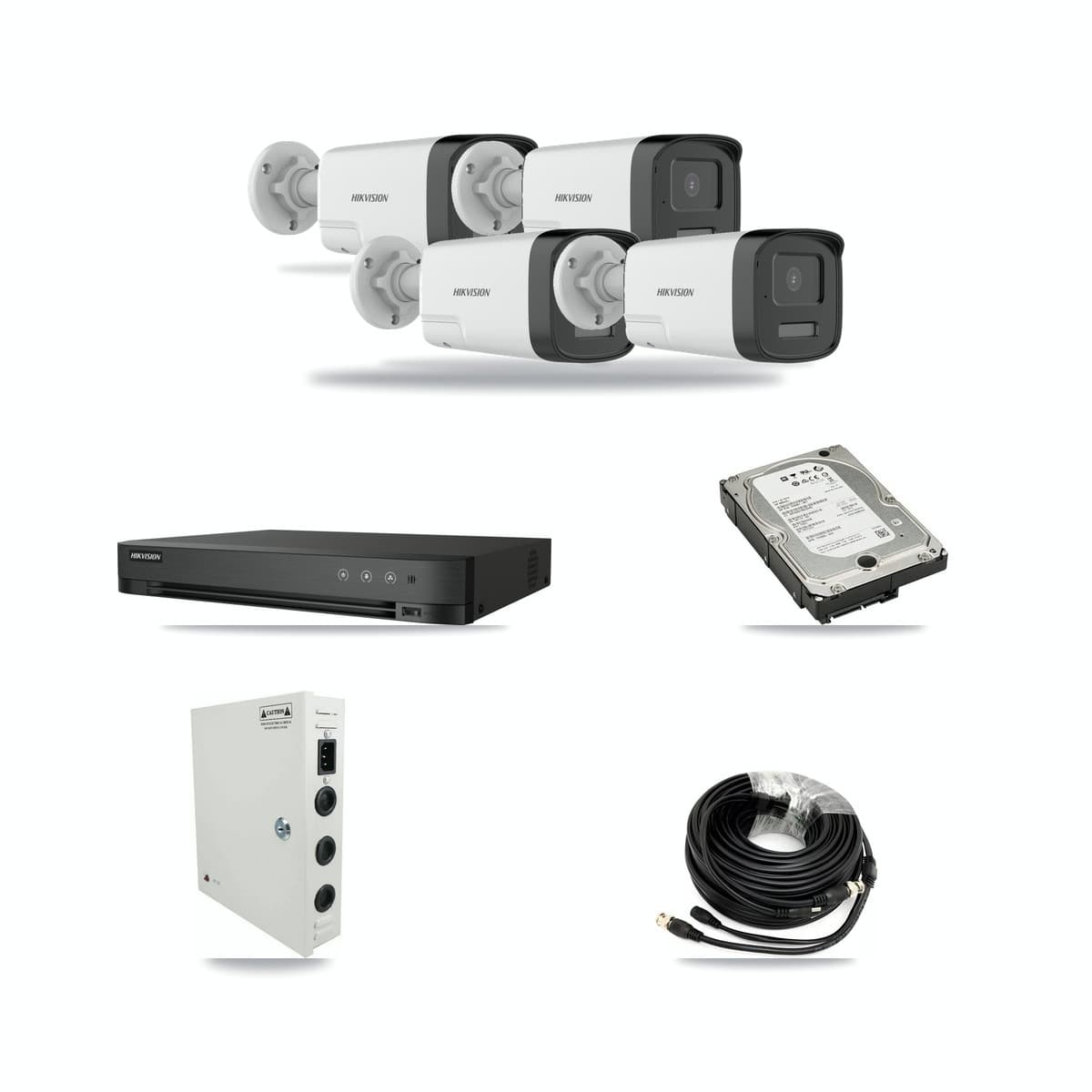 Hikvision 4-channel CCTV kit: 4 cameras (4× 5MP Bullet), 5TB hard drive